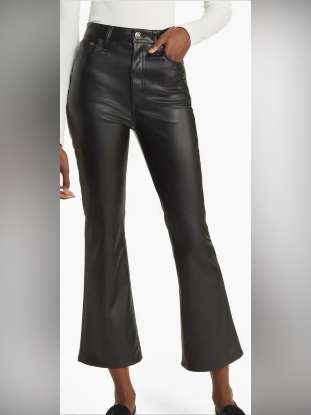 Rag & Bone Casey Faux Leather Crop Flare Pants Black Size 29 EUC